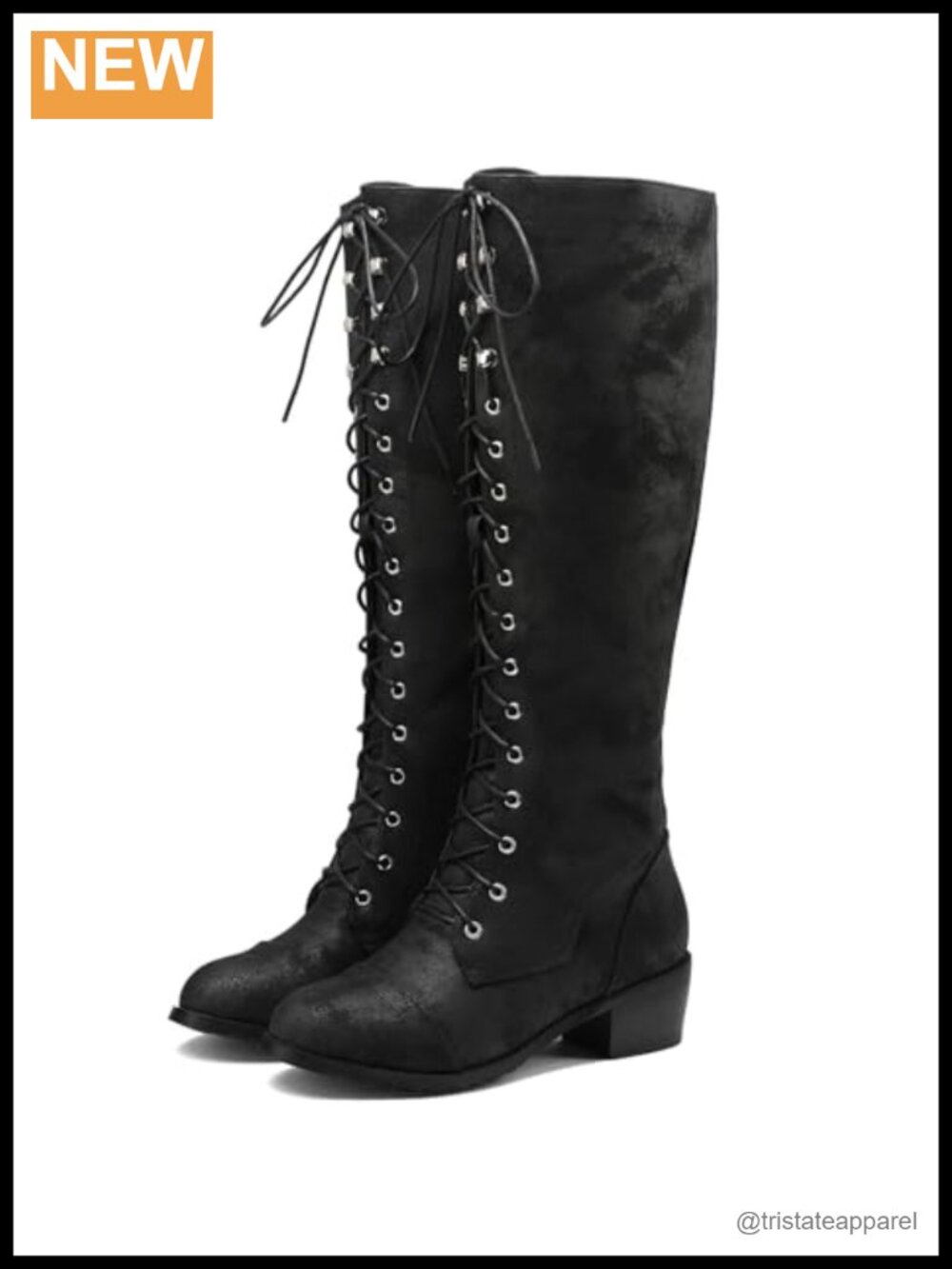 Faux Leather Over Knee Boots Chunky Heel Side Zip Lace Up Women's Tall Combat